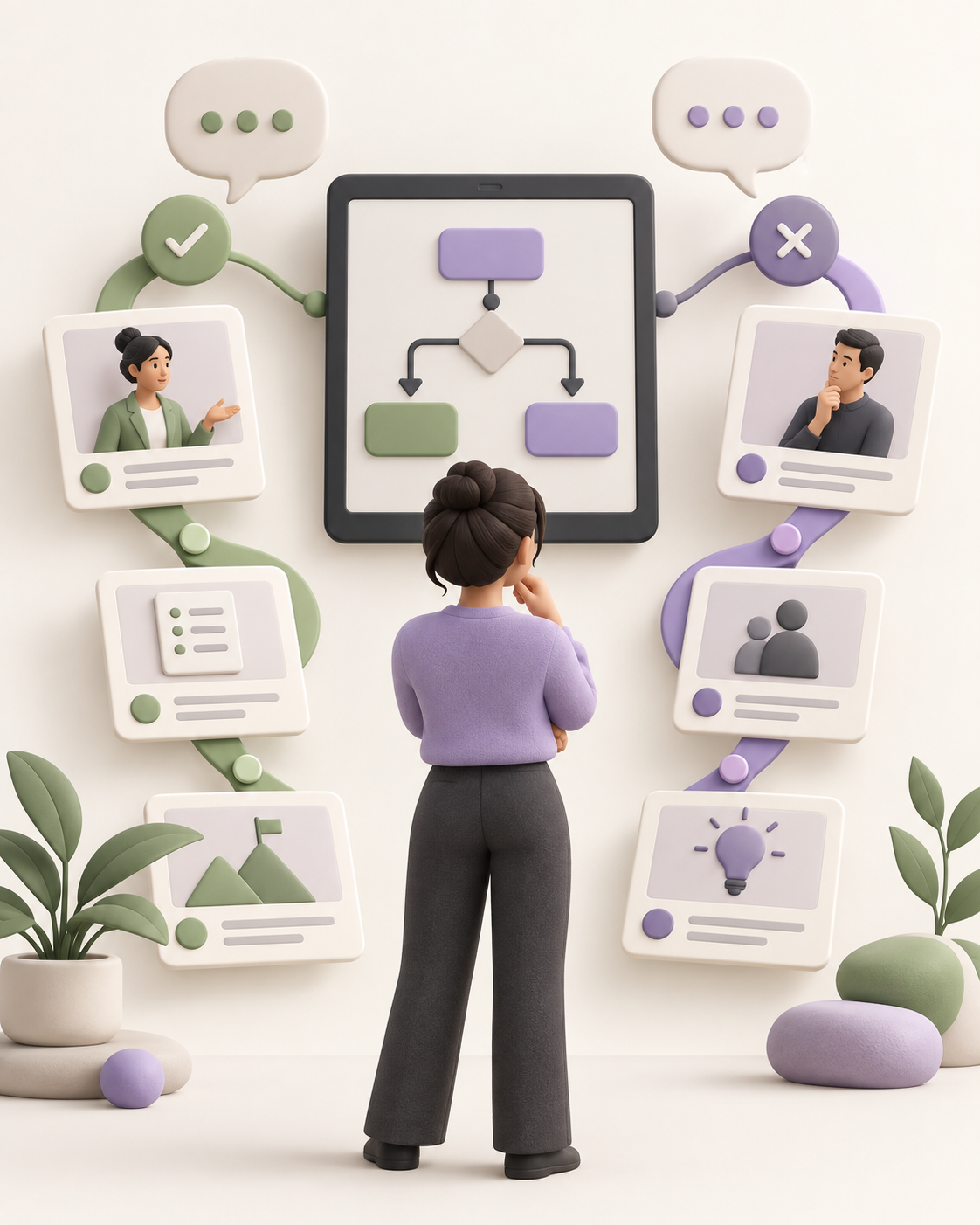 Concept illustration of a branching workplace learning scenario
